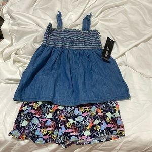 Picapino 8 chambrey denim look tank with elastic waist fish shorts nwt